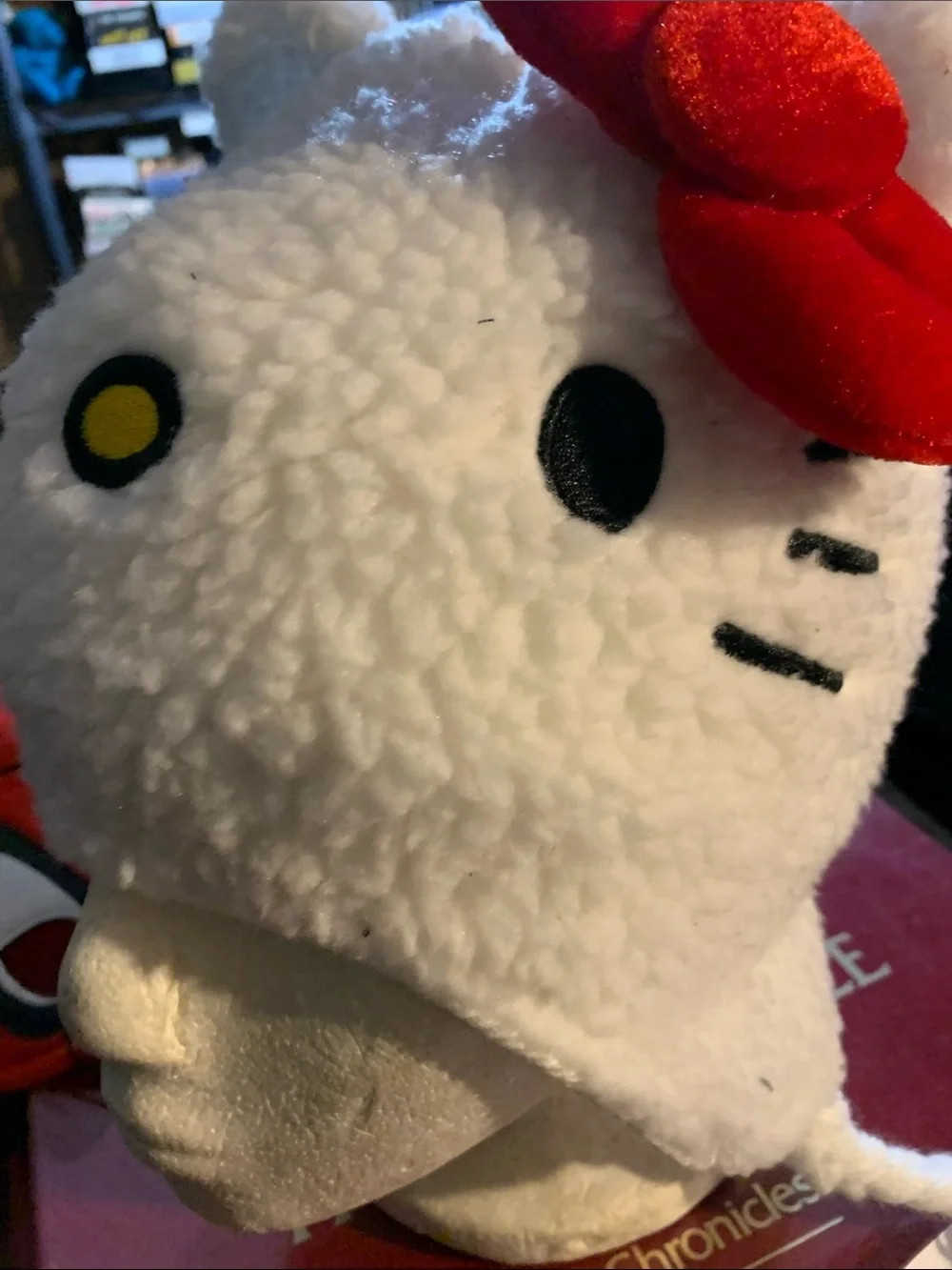 Little Kitty Kids White Fuzzy Plush Hat with Red Bow Accent